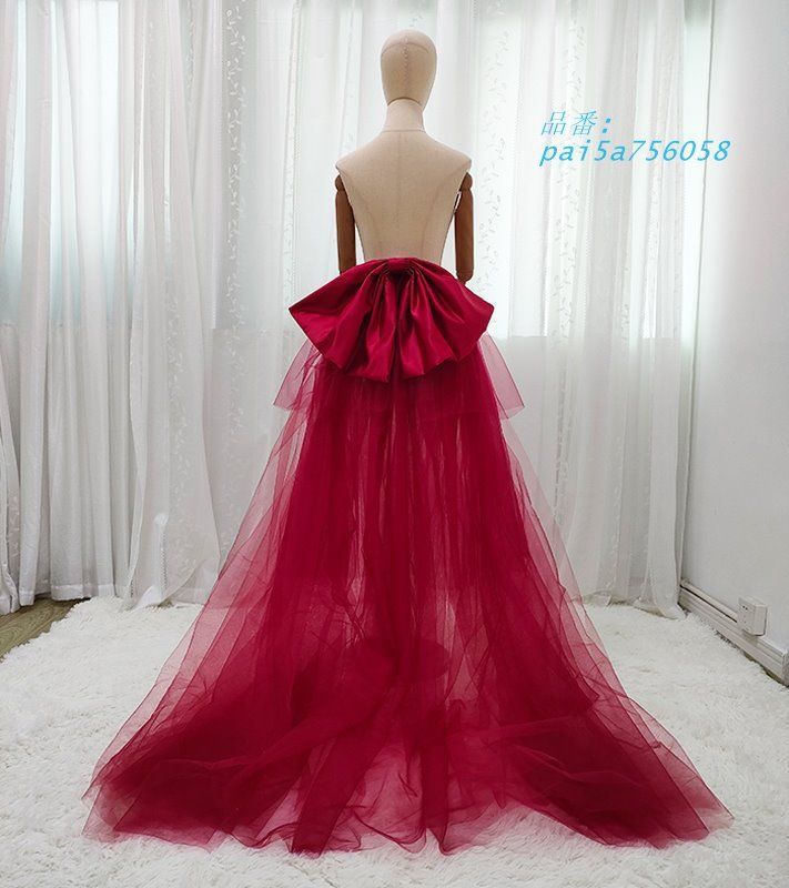 セミオーダー可能 取り外しトレーン 付けトレーン ワインレッド リボン