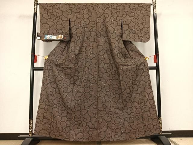 平和屋着物□上質な小紋 紬地 更紗花鳥文 正絹 逸品 CAAQ5923ua