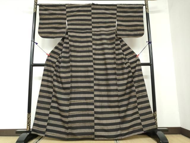 平和屋着物 上質な紬 横段文 正絹 DAAW5384ud