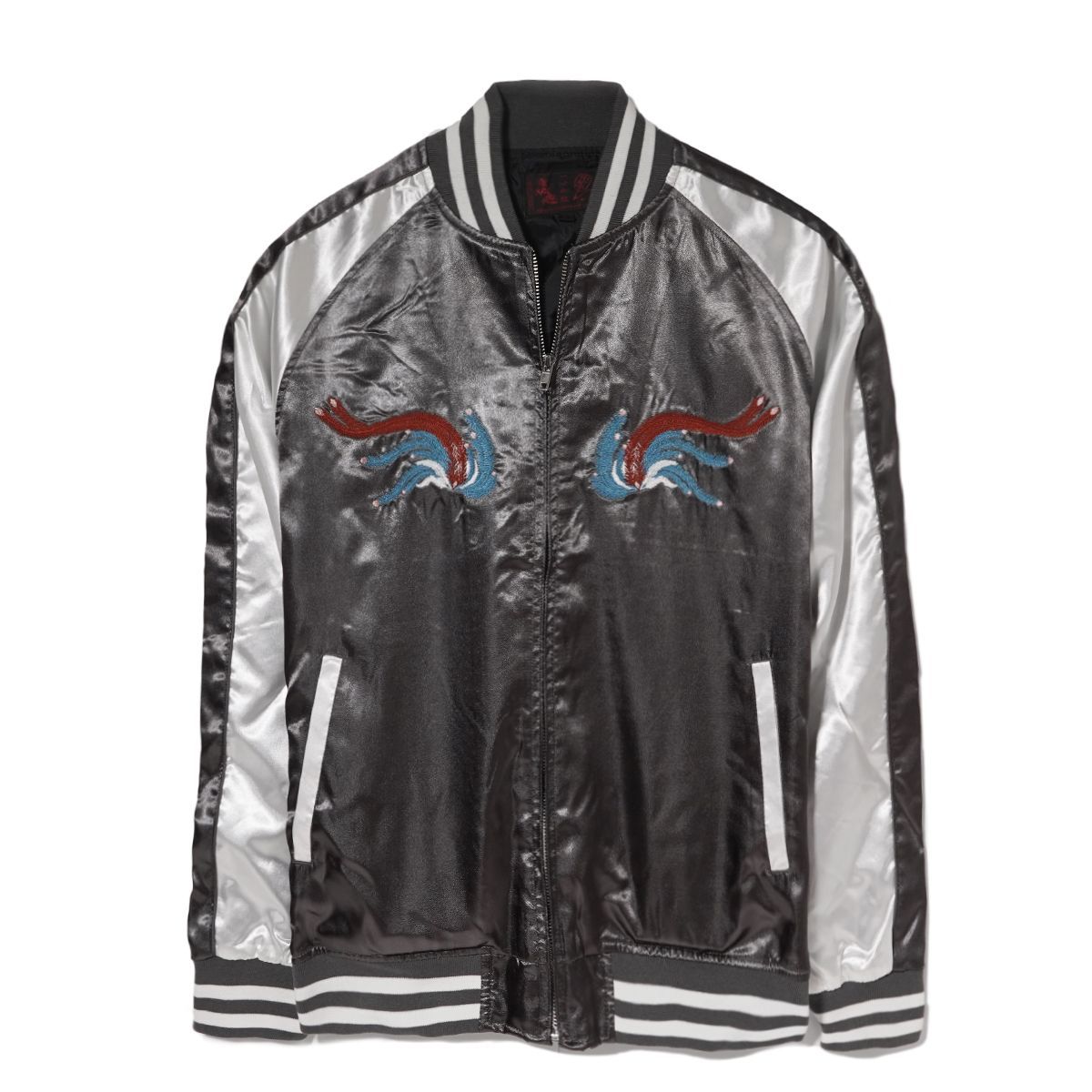 スカジャン 黒 ワイン 銀色 刺繍 スカジャン 黒 ワイン 銀色 刺繍