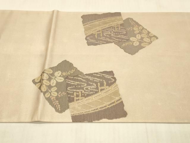 平和屋着物＊夏物 太鼓柄袋帯 流水千鳥舟文 瓢箪 金糸 正絹 逸品