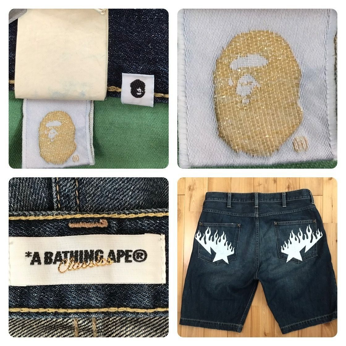 【A BATHING APE】 FIRE BAPESTA デニムハーフパンツ　M A BATHING APE】 FIRE BAPESTA デニムハーフパンツ M