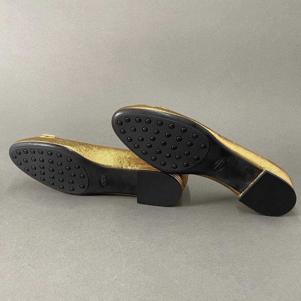 TODS トッズ バレリーナ フラットシューズ40 メタリックゴールド