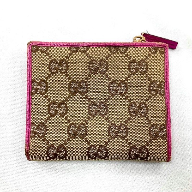 GUCCI グッチ GGキャンバス 折り財布 ピンク レザー 【中古】MK