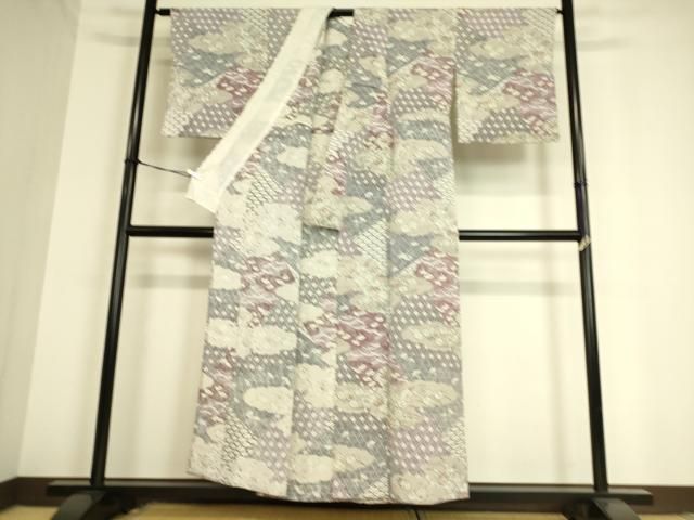 平和屋着物▽上質な小紋　単衣　辻が花　手描き　暈し染め　鬼しぼ縮緬　正絹　逸品　BAAS1814ow 平和屋着物▽上質な小紋 単衣 辻が花 手描き 暈し染め 鬼しぼ