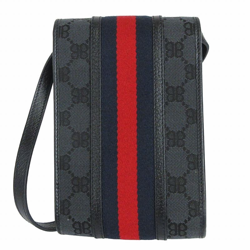 バレンシアガ BALENCIAGA グッチ GUCCI コラボ ハッカー フォーンケース ショルダーバッグ スクエア フラップ キャンバス 総柄  680130 黒 ブラック 鞄 ☆AA☆ - メルカリ