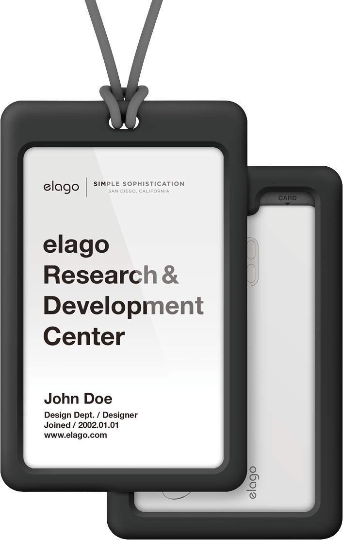 ブラック|ダークグレー elago ID4 パスケース 縦型 IDカードホルダー シリコン × ポリカーボネート ハード ケース ネックストラップ 付き 各種 クレジットカード サイズ|社員証 対応 ブラック|ダークグレー