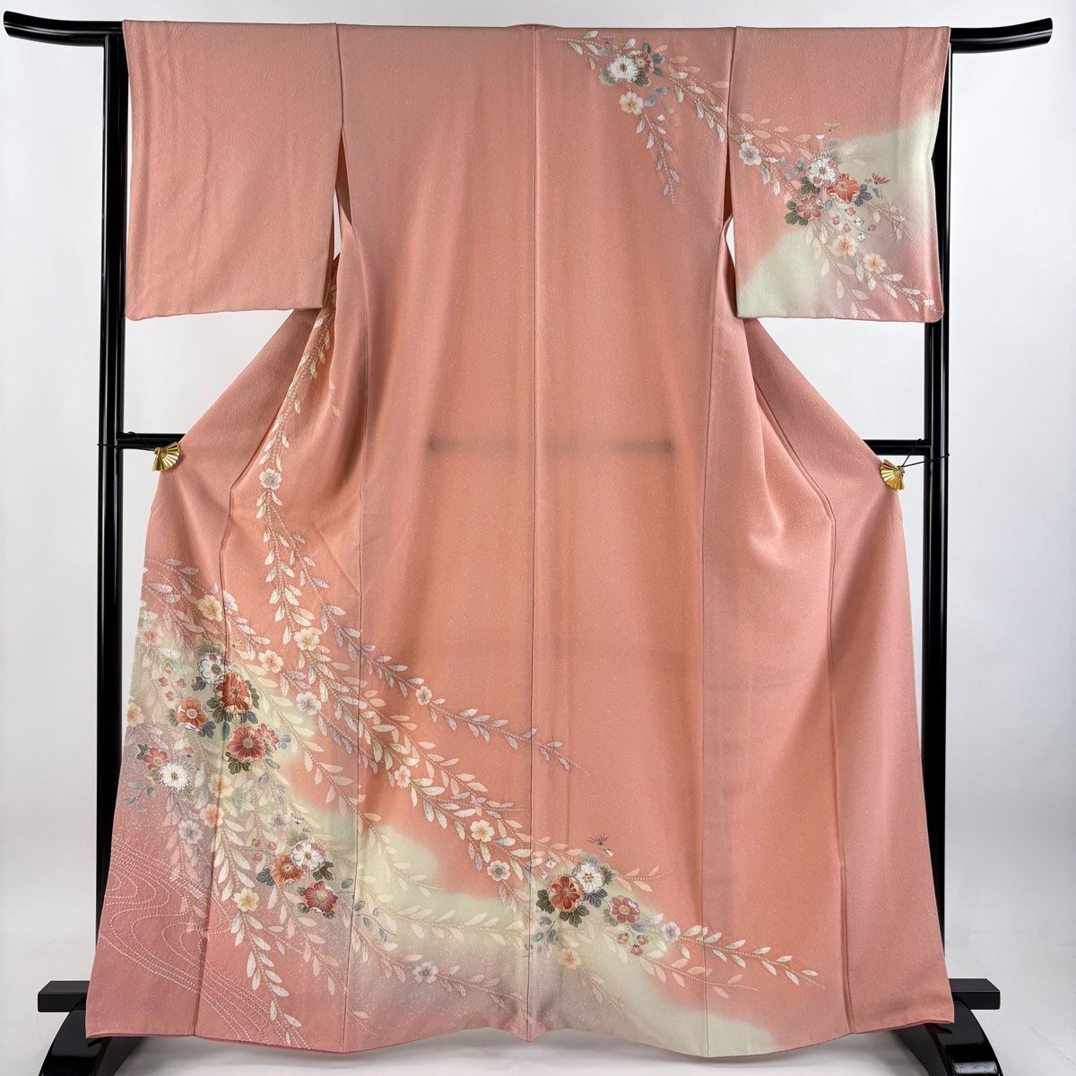 訪問着 身丈163.5cm 裄丈64.5cm M 袷 辻が花柄 流水 ぼかし ピンク 正絹 秀品