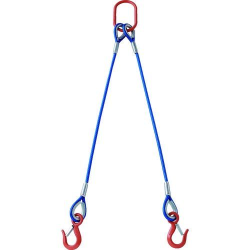 ＴＲＵＳＣＯ　２本吊玉掛ワイヤーロープスリング（カラー被覆付）アルミロックタイプ　青透明１．５Ｍ