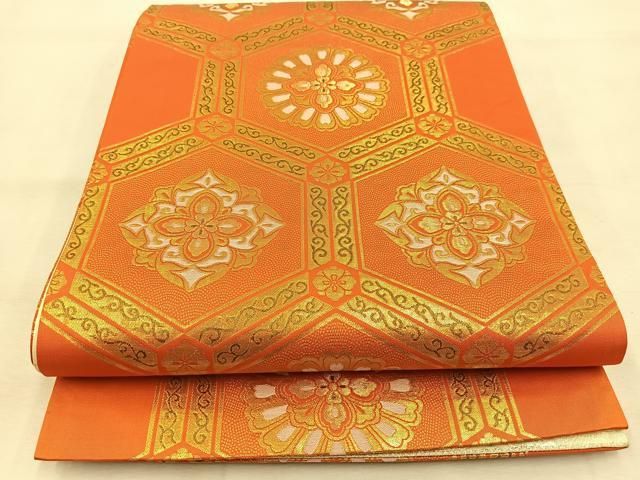 平和屋着物◎両面 全通柄袋帯 亀甲正倉院花文 金糸 正絹 逸品