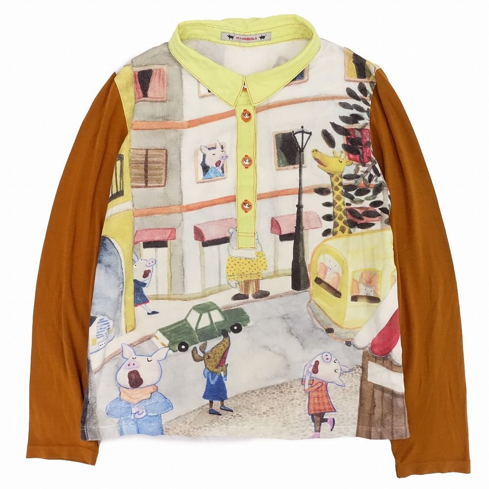 アルベロベロ OLLEBOREBLA オレボレブラ ニット ポロシャツ 長袖 ブタさん アニマルプリント トップス キャメル レディース 【中古】 アルベロベロ OLLEBOREBLA オレボレブラ ニット ポロシャツ 長袖