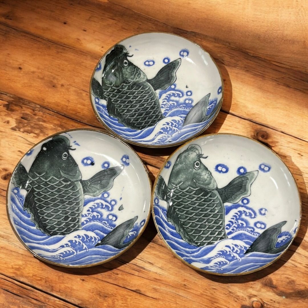 骨董品 染付 鯉図 大皿 古伊万里 骨董品 染付 鯉図 大皿 古伊万里