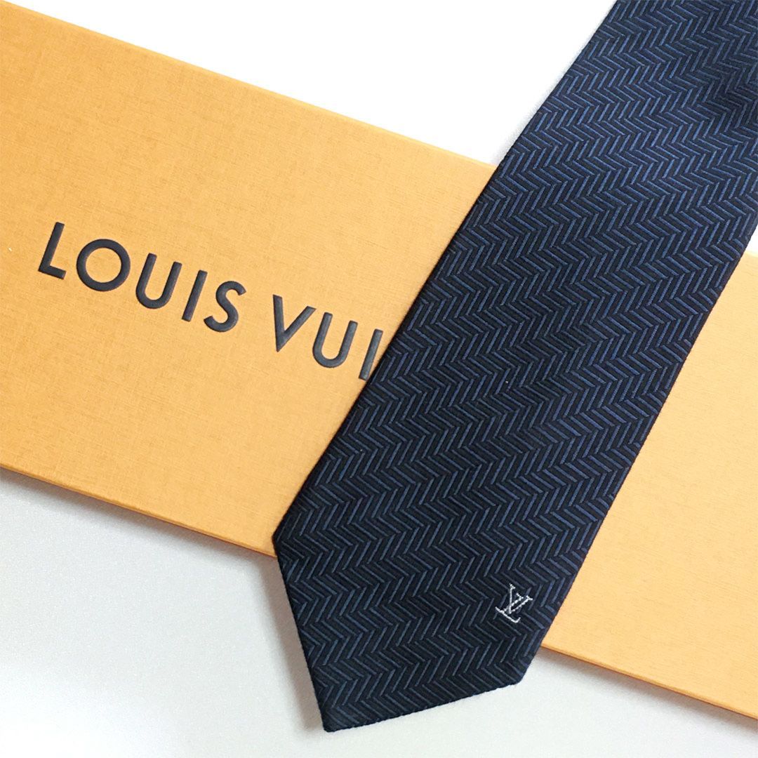 美品 ルイヴィトン Louis Vuitton ネクタイ シルク100% ネイビー