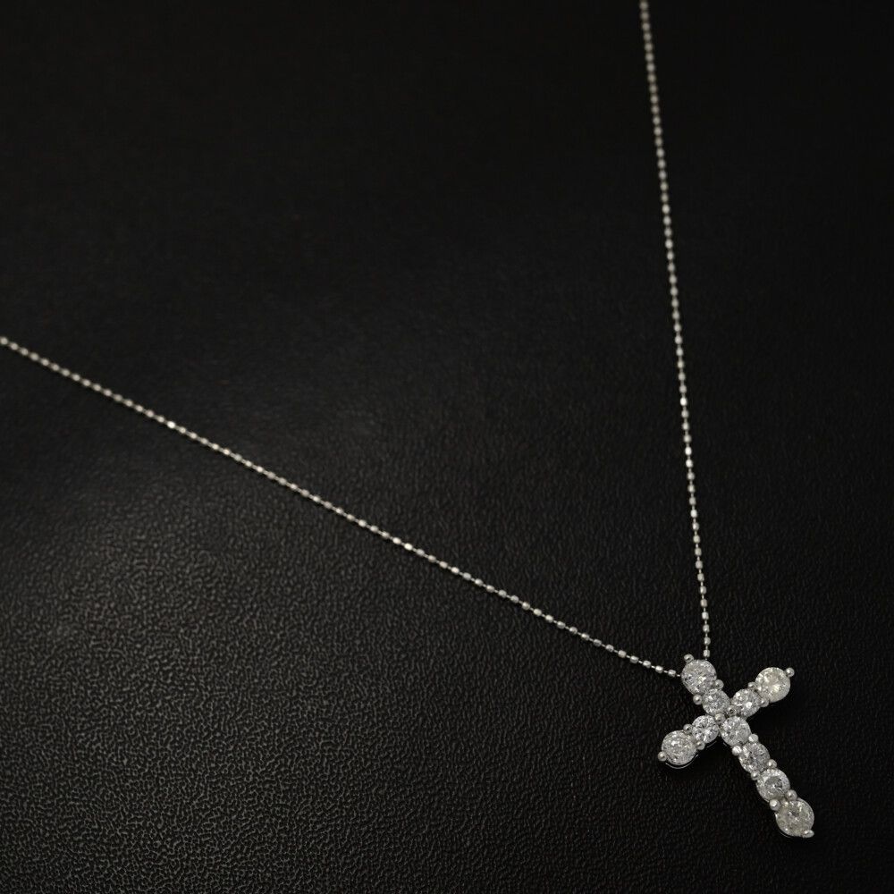 1.00ct|クロスモチーフ・ダイヤモンド ネックレス・ペンダント|Pt900-Pt850-3.6g|プラチナ|プレゼント|記念日 ♀ S レディース 593654