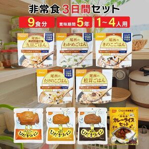 4人用 3日間 非常食 尾西食品 アルファ米 ごはん カレー パン 3日間分 9食分4人用 非常食セット 防災セット 5年保存 防災食 保存食 海外旅行 登山 備蓄 巣ごもり 食品 備蓄食料 買い置き 在宅 地震 災害 T-049-36set
