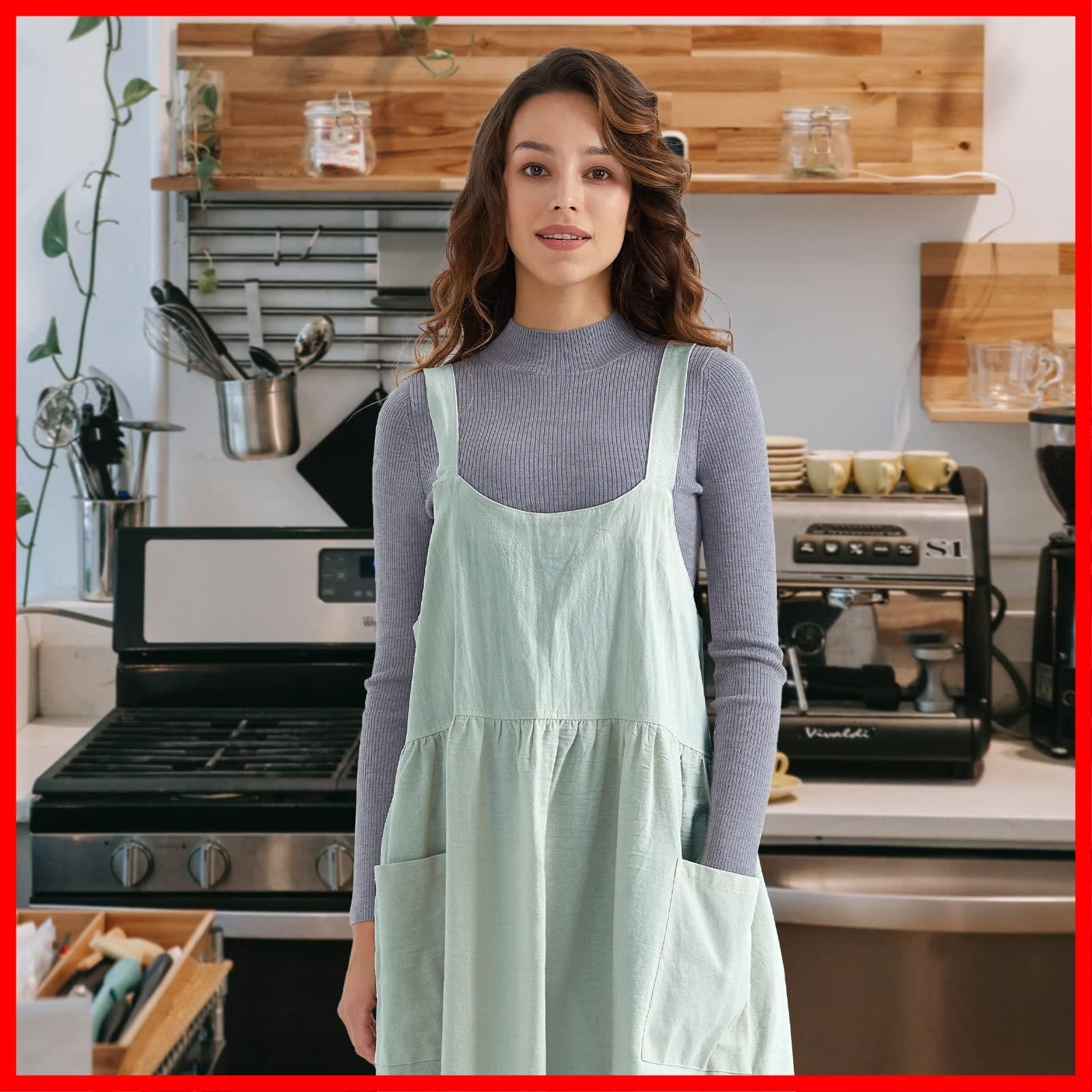  商品 リネン エプロン レディース コットン サスペンダー タンク ドレス ポケット付き Surblue ベーキング クッキング ガーデニング用 エプロン キッズファッション小物