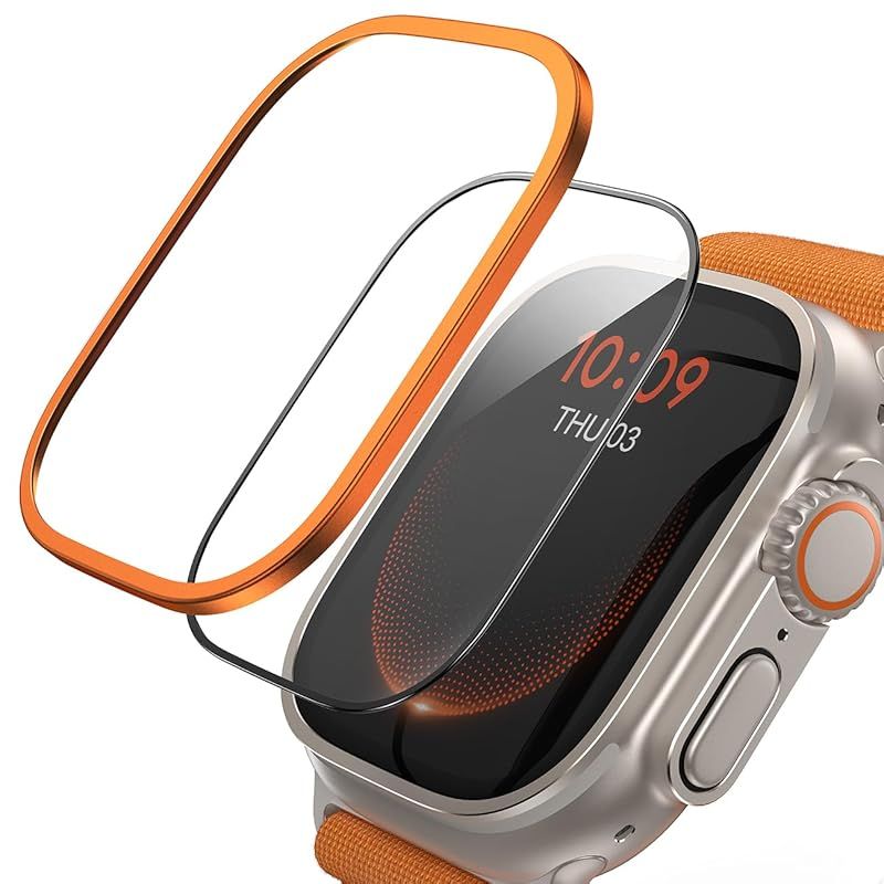 【アルミニウム保護バンパー+9H強化ガラス】 Apple Watch Ultra ガラスフィルム アルミニウム枠 : Lamicall Ultra 2 / Ultra 1アップルウォッチ ウルトラ 保護フィルム エッジバンパー 貼り付けガイド枠
