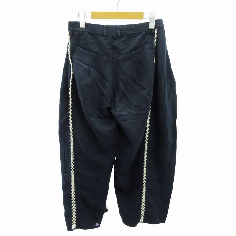 イッセイミヤケ ISSEY MIYAKE ワイドパンツ レース 2 紺 ネイビー  
