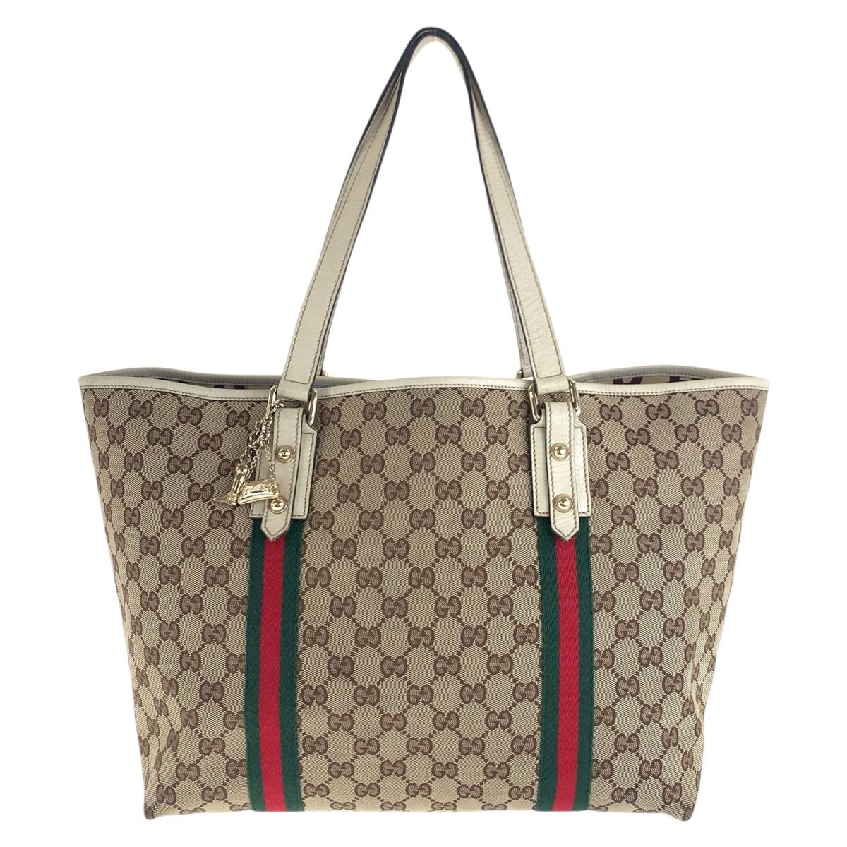 美品 GUCCI グッチ シェリーライン ブラウン ホワイト ゴールド金具 GG 