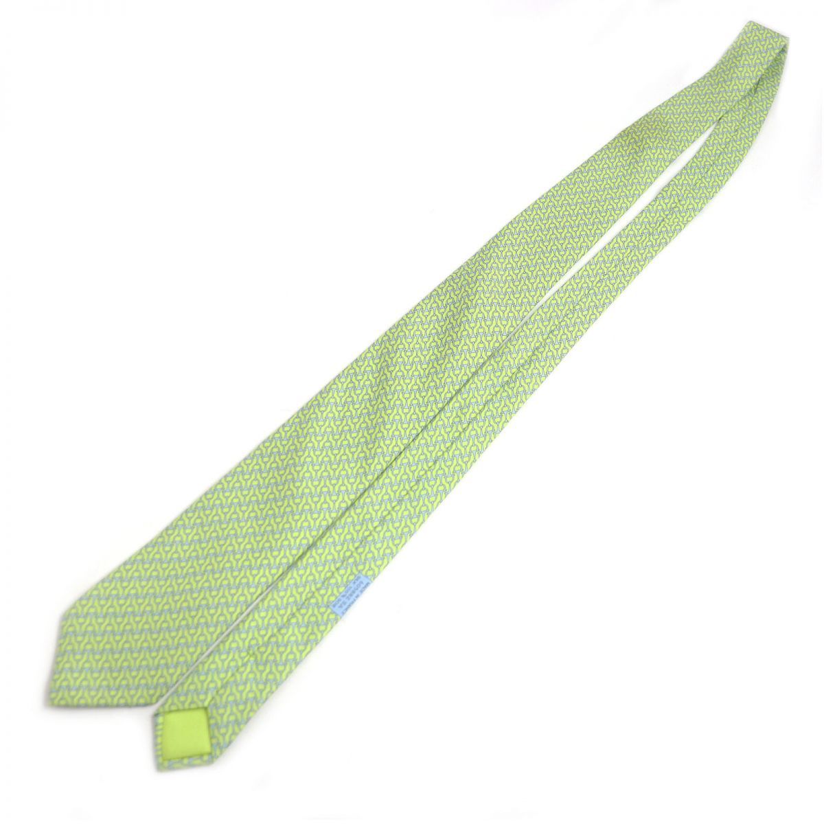 エルメス 良品 ネクタイ レギュラー シルク 総柄 フランス製 緑 グリーン-