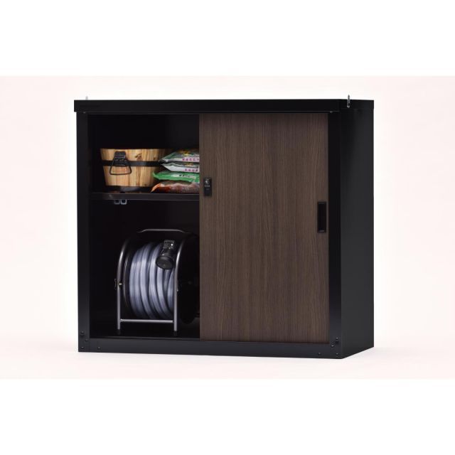 グリーンライフ GREEN LIFE 小型木目収納庫 幅89×奥行き47×高さ83cm HSM-83 BK