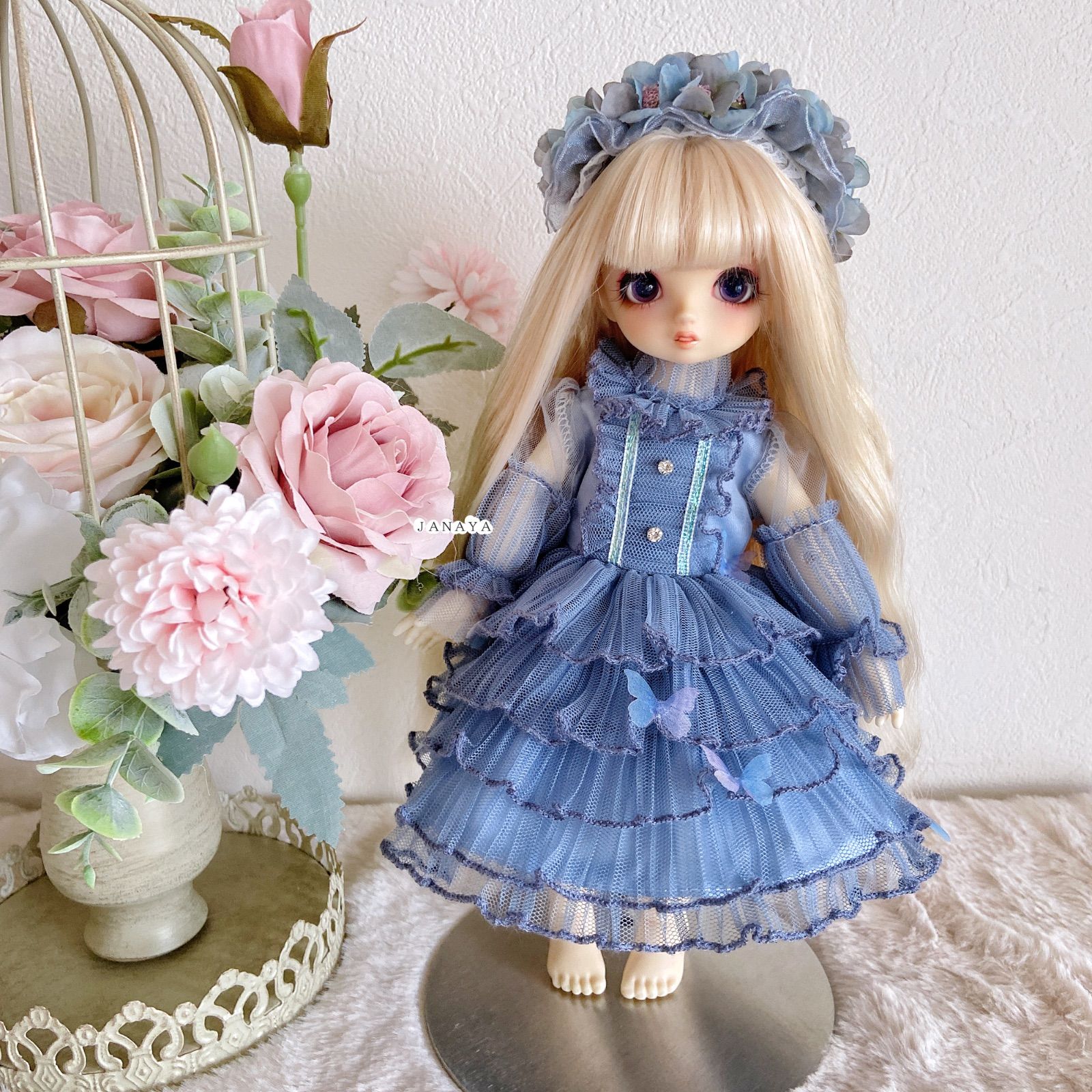 JANAYA ハンドメイド ブライスblythe服 水色ドレス 2点セットの JANAYA ハンドメイド ブライスblythe服 水色ドレス 2点セットの