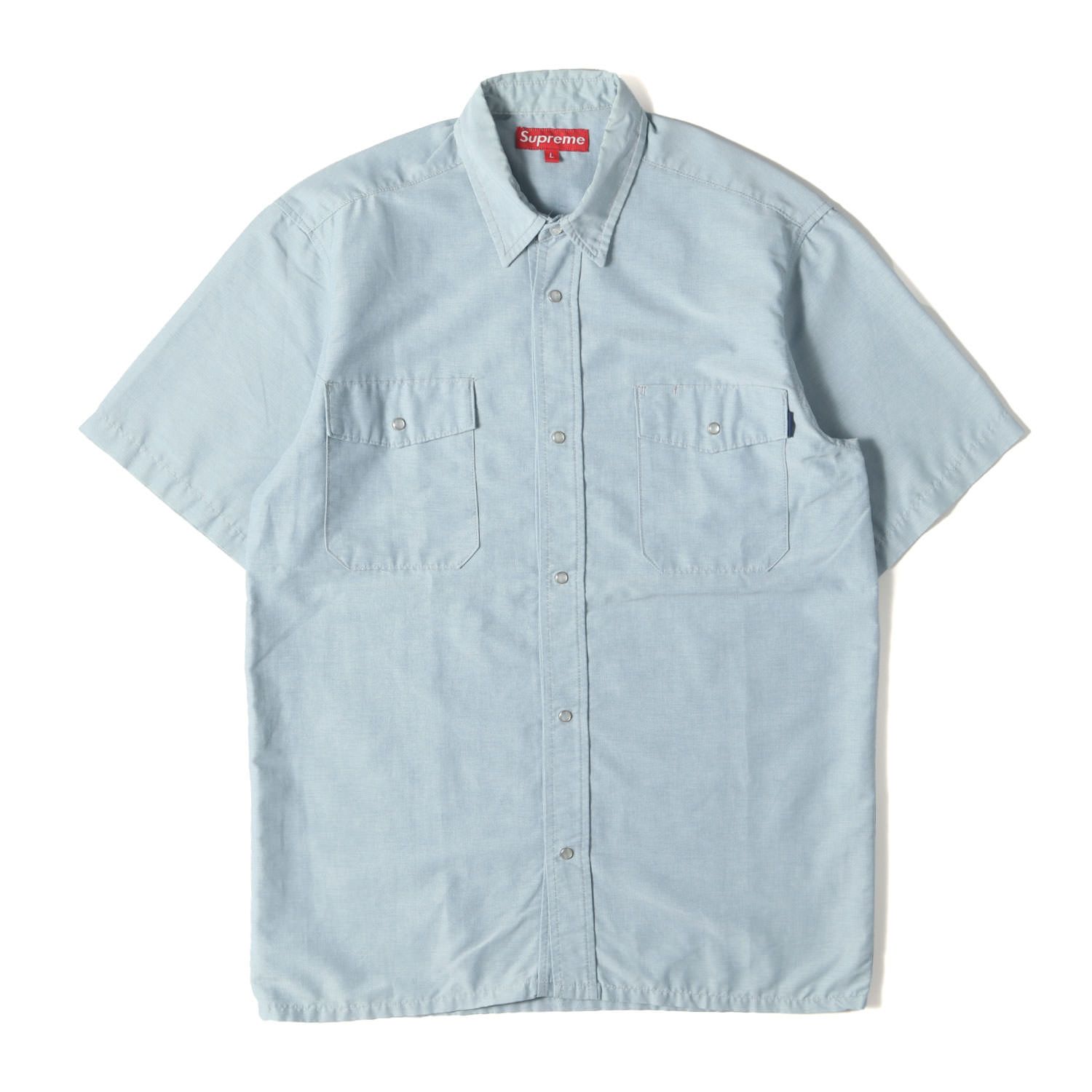 Supreme シュプリーム シャツ サイズ:L / 90s 初期モデル スナップボタン ワーク 半袖 シャツ / ライトブルー / 90年代 アーカイブ / トップス カジュアルシャツ【メンズ】