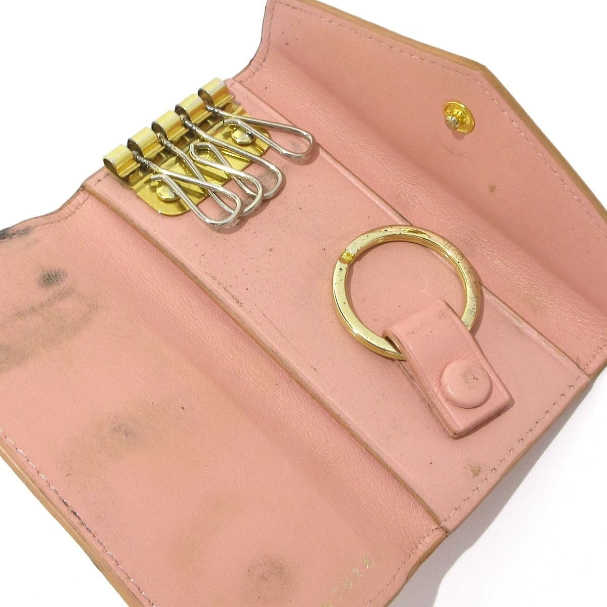 ボナベンチュラ 4連 キーケース レザー ステッチ グレージュ ベージュ ピンク ボナベンチュラ 4連 キーケース レザー ステッチ グレージュ