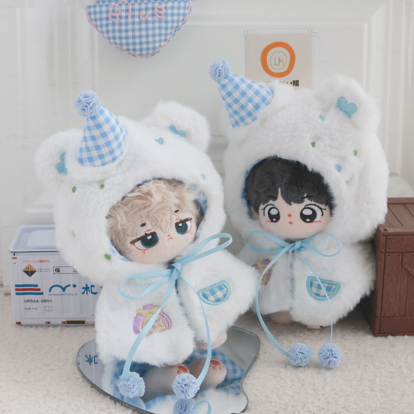 10cm ぬいぐるみ服 着せ替え マント ケープ ふわふわ 青 ぬい活 推し活 推しぬい 綿人形 棉花娃娃 ちびぬい服 ちびぐるみ コットンドール cotton doll-A2602