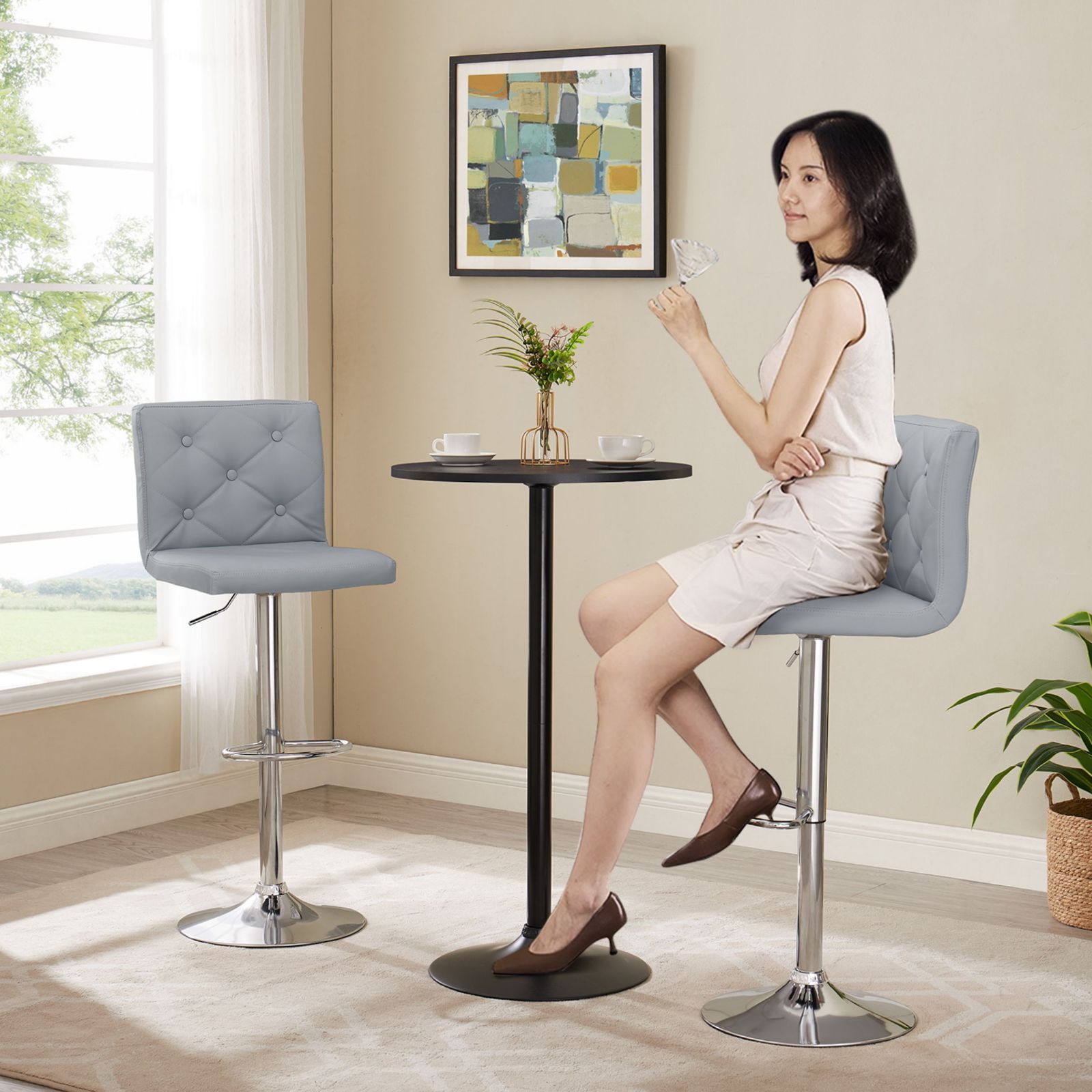 VECELO カウンターチェア 2脚セット バーチェア 昇降式 回転 [2脚