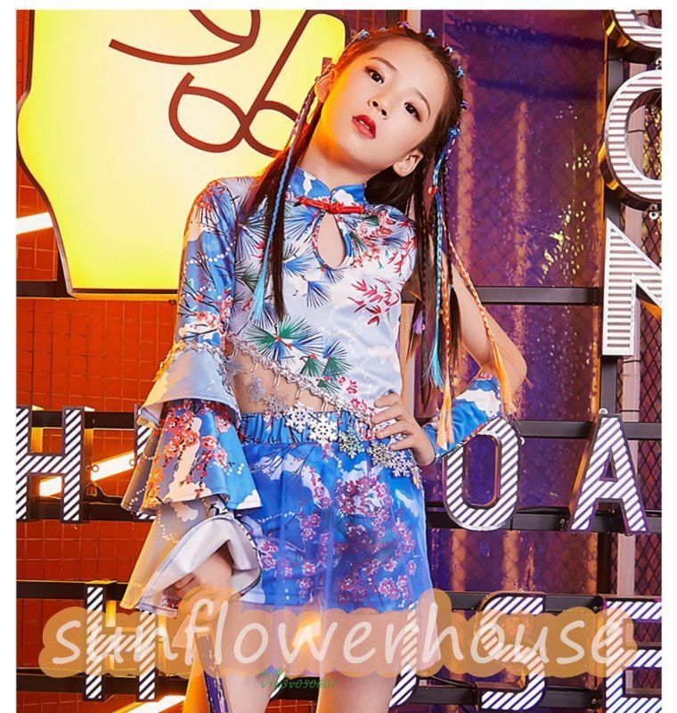 キッズ ダンス衣装 舞台衣装 ショーダンス ワンピース スカート ダンス大会 K-POP イベント Kポップ HIP-HOP 韓国風 ジャズ 個性的 お揃い  vim3v050607