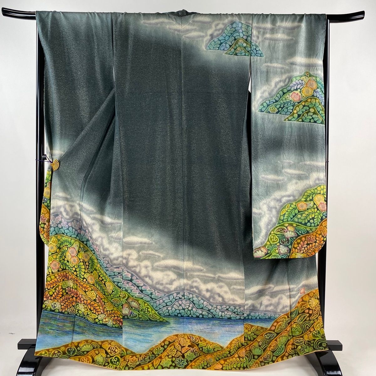作家振袖 樋熊哲也 辻ヶ花 豪華 銀通し 絞り 身丈162cm 振袖 身丈164.5cm 裄丈67cm M 袷 樋熊哲也 落款 辻が花 山並み 銀通し