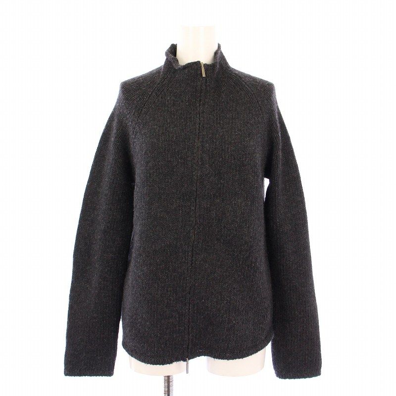 Sマックスマーラ S Max Mara ニットジャケット アウター ハイネック ジップアップ ウール カシミヤ混 M チャコールグレー |BB