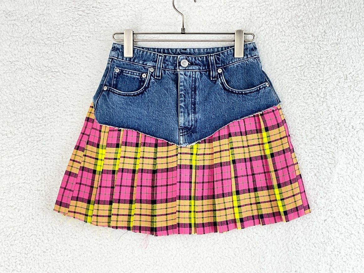 【新品】VETEMENTS ベトモン SCHOOL GIRLスカート 未使用 VETEMENTS ベトモン S ブルー×ピンク×イエロー SCHOOL