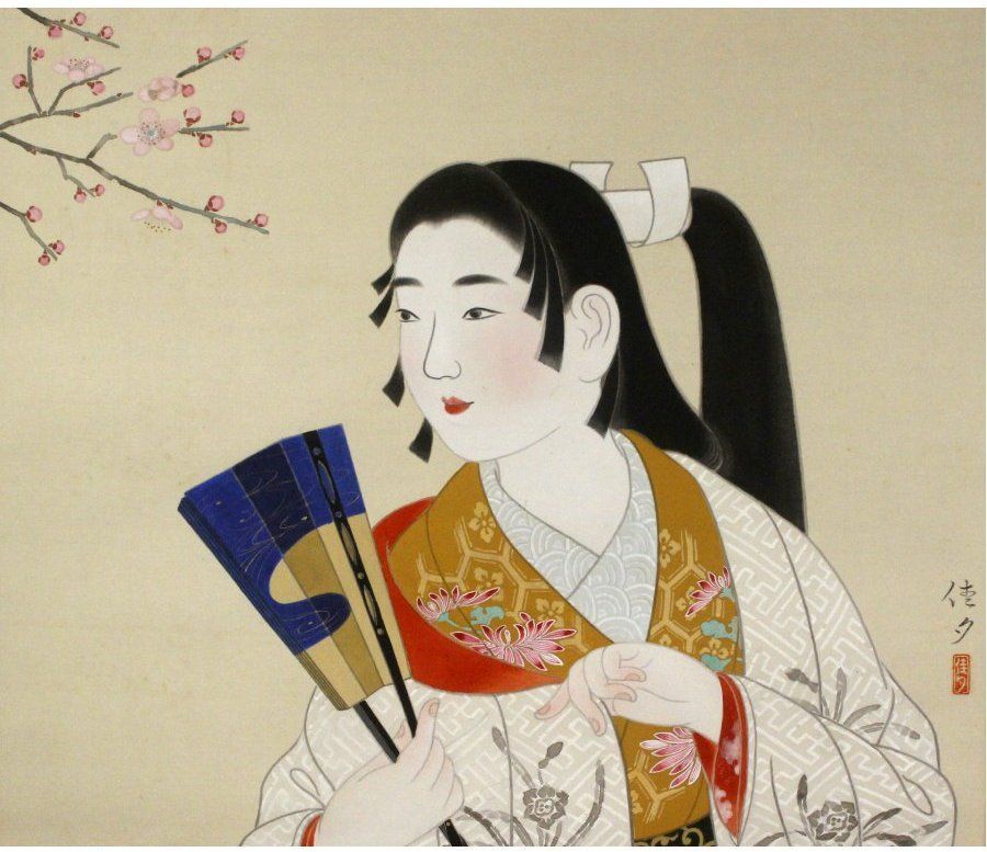 美品 掛け軸 伊東深水筆「銀河祭り」七夕図 美人画 名画 源・M》《伊東深水 門人》京極佳夕 筆「美し扇」美人図/共箱付