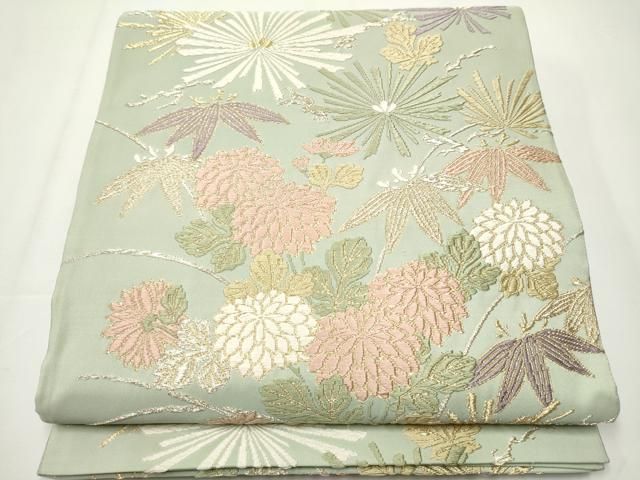 平和屋着物●坂下織物謹製　六通柄袋帯　錦繍綴唐織　彩花波雲文　金糸　正絹　逸品　DABA1211ps 平和屋着物○西陣 坂下織物謹製 六通柄袋帯 錦繍綴唐織 秋草錦彩文 金