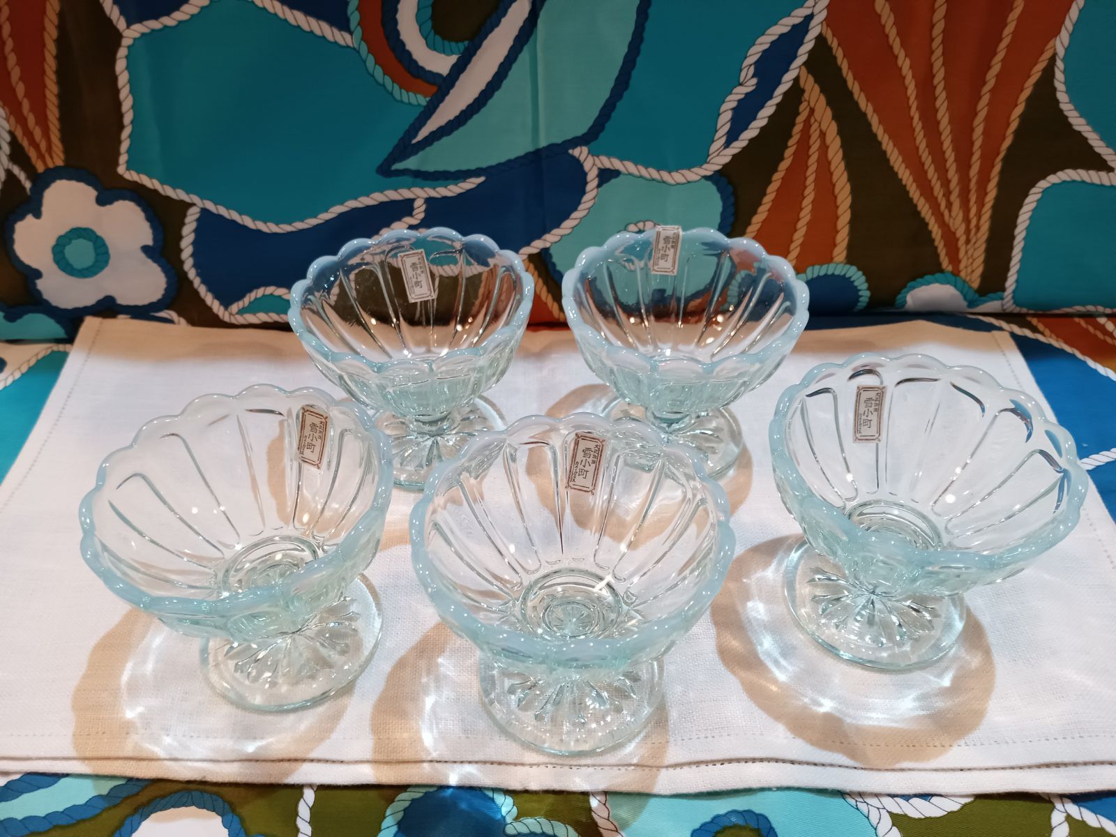 カメイガラス 大正浪漫 雪小町 デザートグラス＆小皿 各5枚セット 激レア