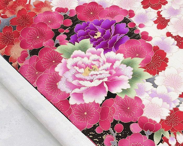 振袖 正絹 梅 桜 牡丹 身丈170.5cm 裄丈67.5cm 美品 中古 リサイクル 着物 e4103 振袖 正絹 梅 桜 牡丹 身丈170.5cm 裄丈67.5cm 美品 中古 リサイクル