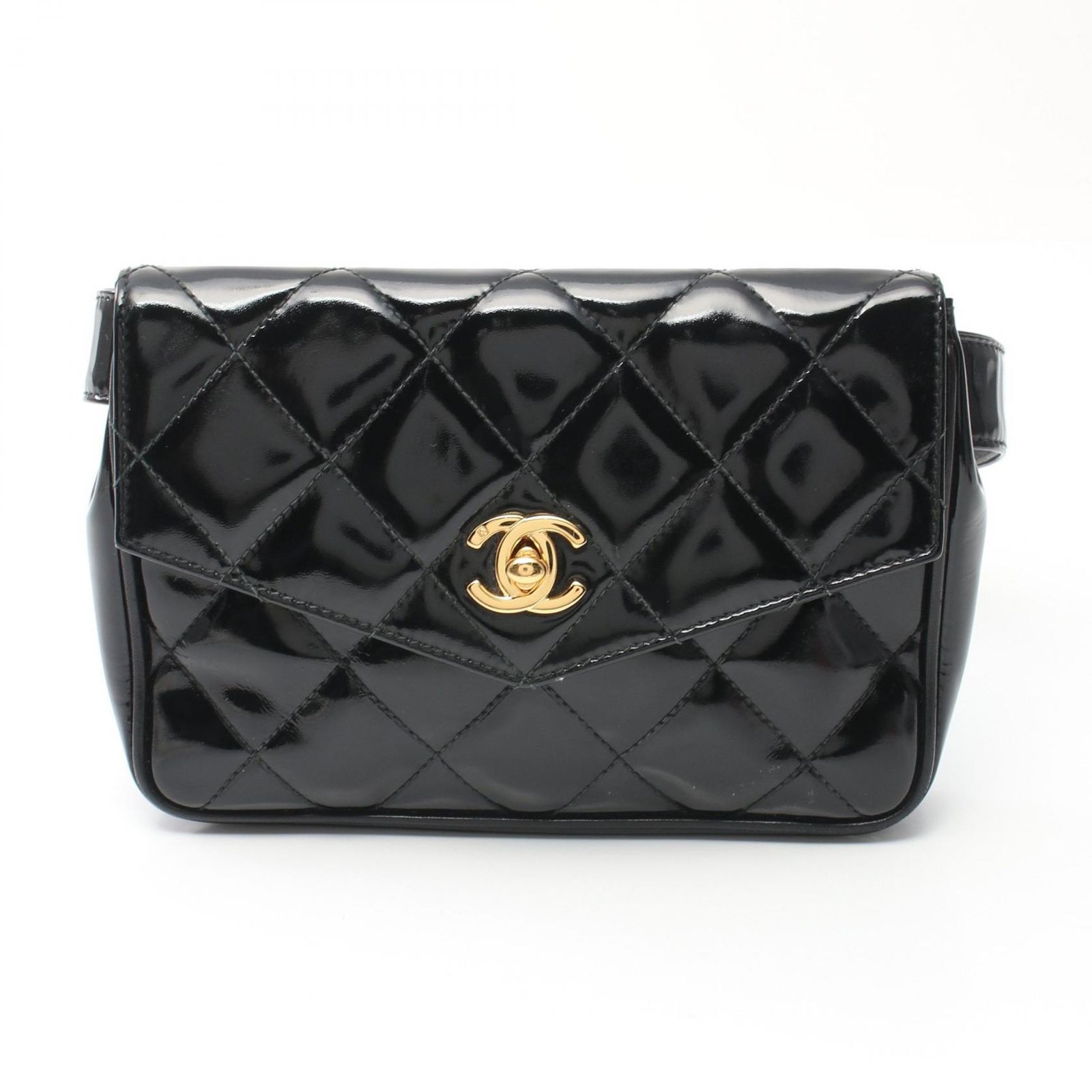 シャネル CHANEL ウエストバッグ マトラッセ ブラック パテントレザー