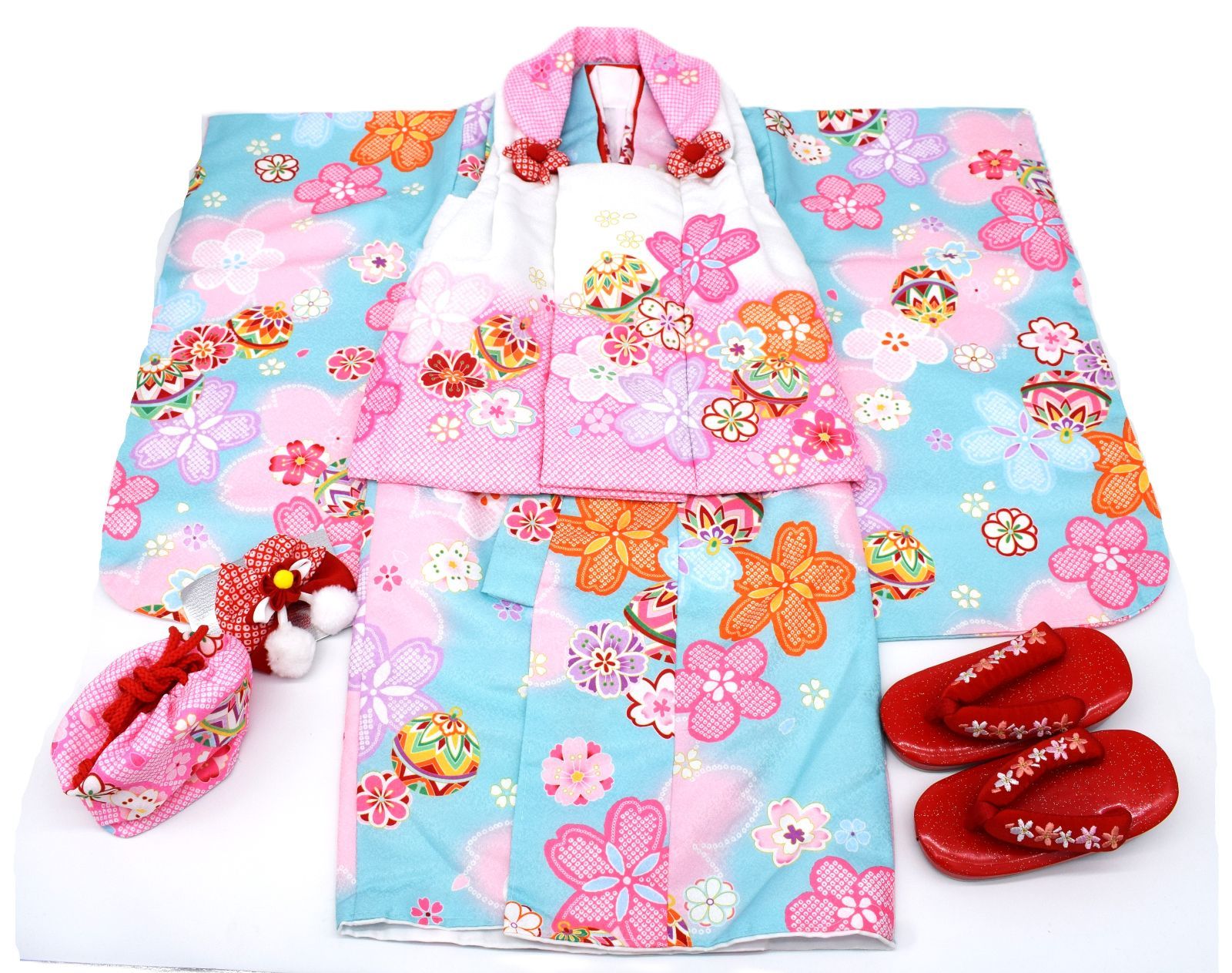 七五三 女の子 3歳用 着物フルセット（紫 × ピンク × 華やか花柄）