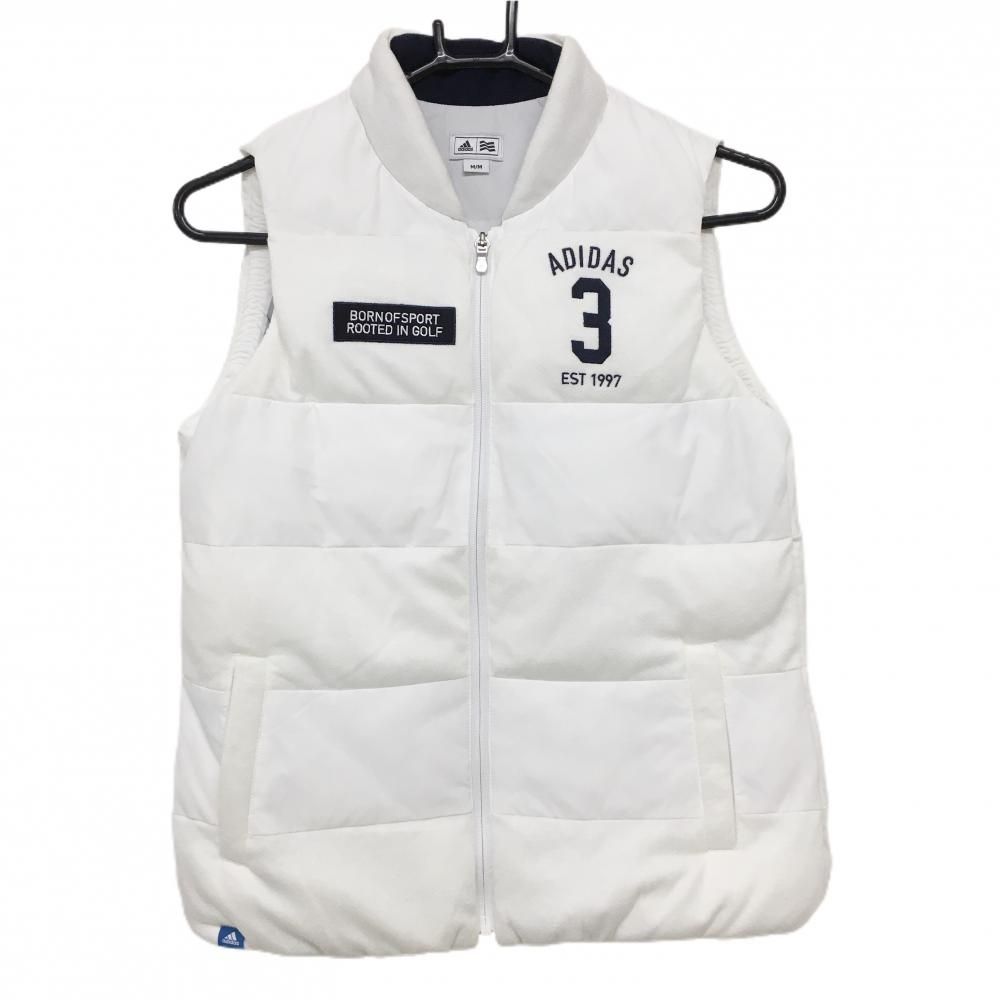 【超美品】アディダス 中綿ベスト 白×ネイビー ボーダー調 ロゴ刺しゅう レディース M/M ゴルフウェア adidas
