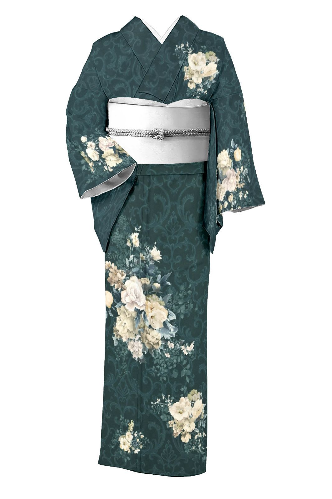 ★ 洗える素材｜訪問着｜Mサイズ｜ ｜仕立て上がり｜唐草洋花文 碧緑色｜フォーマル向け｜D21487223