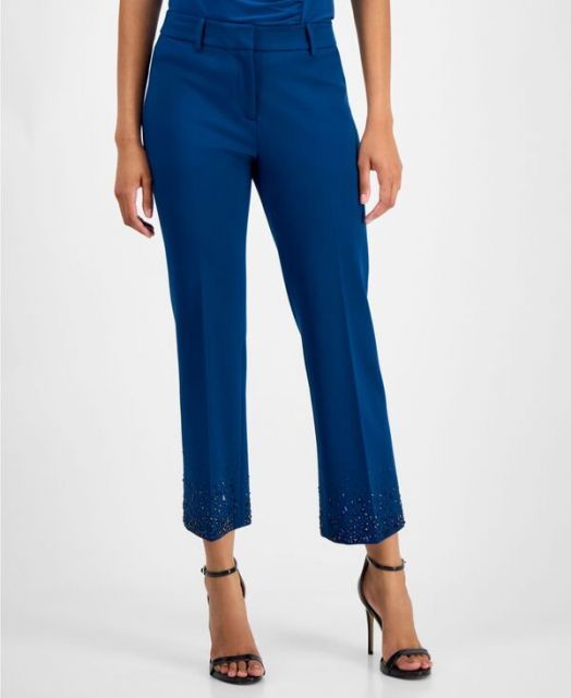 アンクライン レディース カジュアルパンツ ボトムス Women s Embellished Mid-Rise Capri Pants Batlic Teal