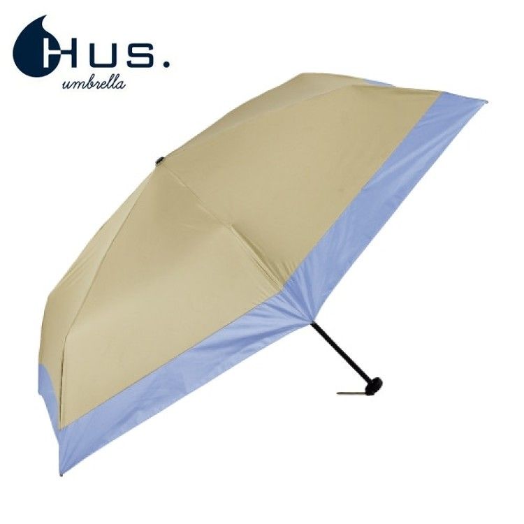 晴雨兼用ショートワイド傘 裏黒コーティング ダンガリー風無地プリント