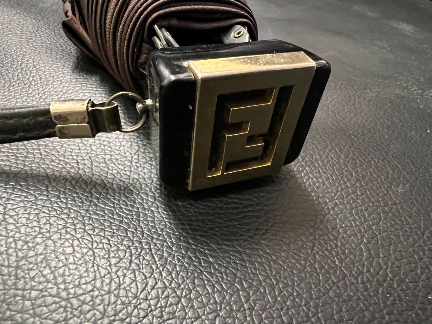 FENDI フェンディ_ヴィンテージ折りたたみ傘_ズッカ柄×ダブルFバックル_ブラウン×ネイビー