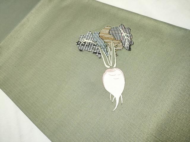 平和屋着物○太鼓柄袋帯 パッチワーク かぶ 金銀糸 正絹 逸品