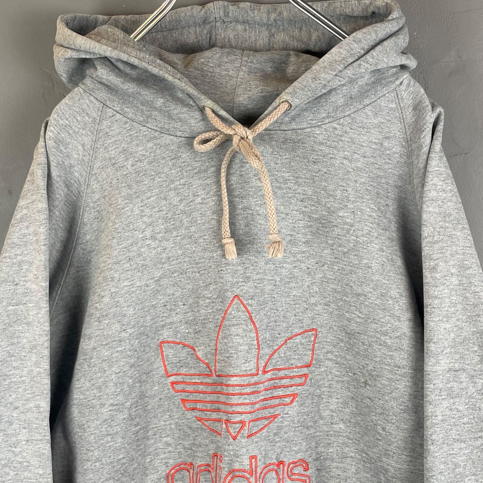 80s Vintage adidas Trefoil Logo Embroidery Hoodie オールド ヴィンテージ アディダス スウェット パーカー フーディー ロゴ刺繍 グレー L