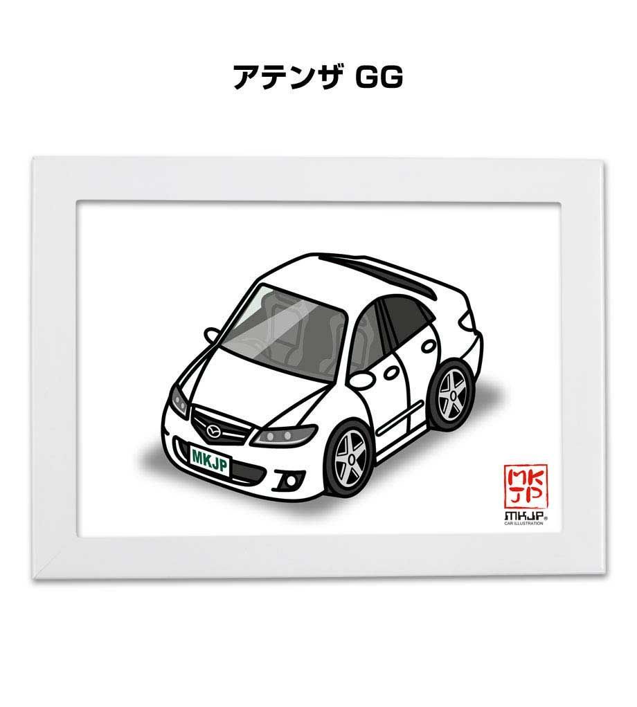 車種別ボディカラーが選べるフレーム付きA5イラスト【ナンバー入れ可】 マツダ アテンザ GG