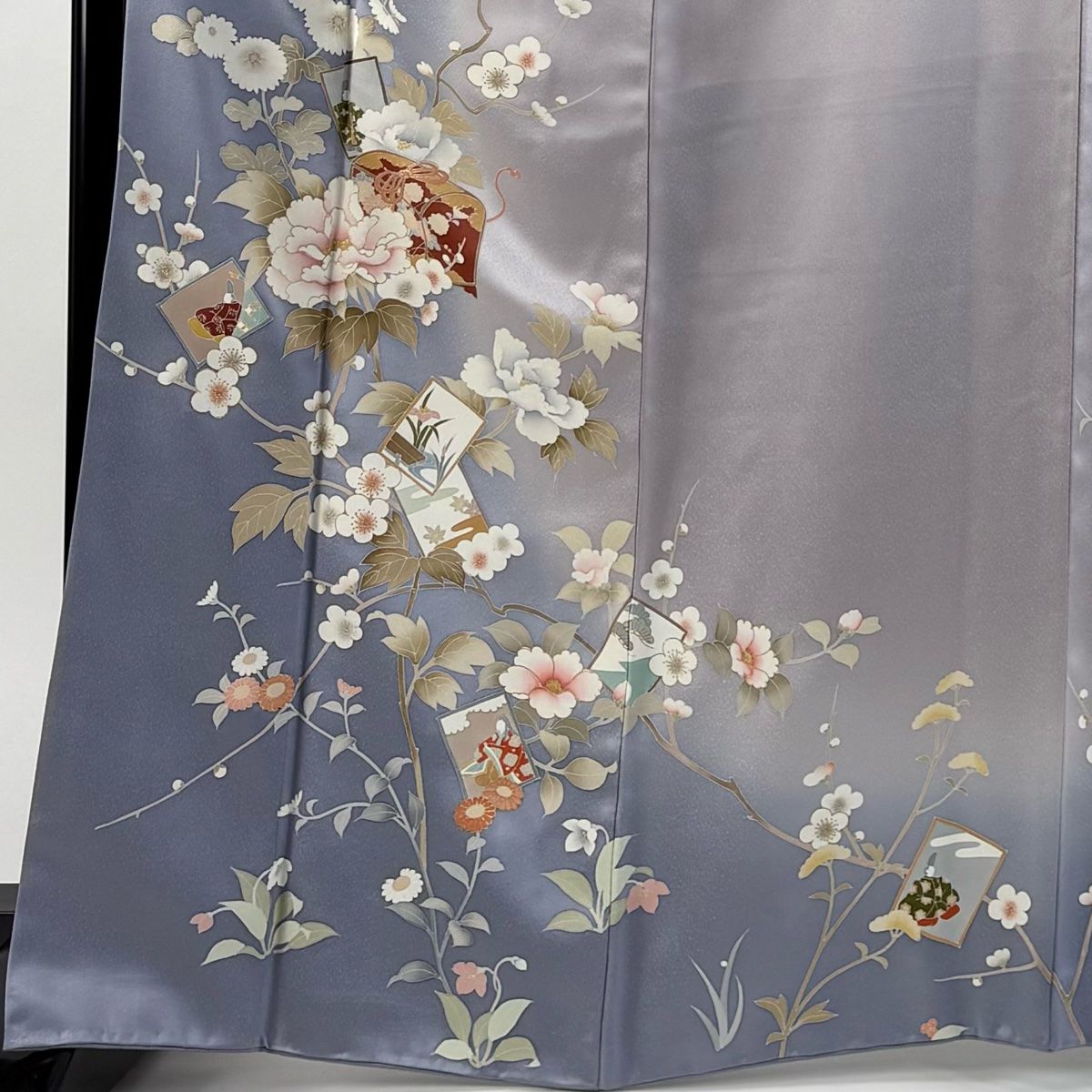 訪問着 身丈166cm 裄丈64cm M 袷 文箱 牡丹 金彩 ぼかし 薄紫 正絹 秀品