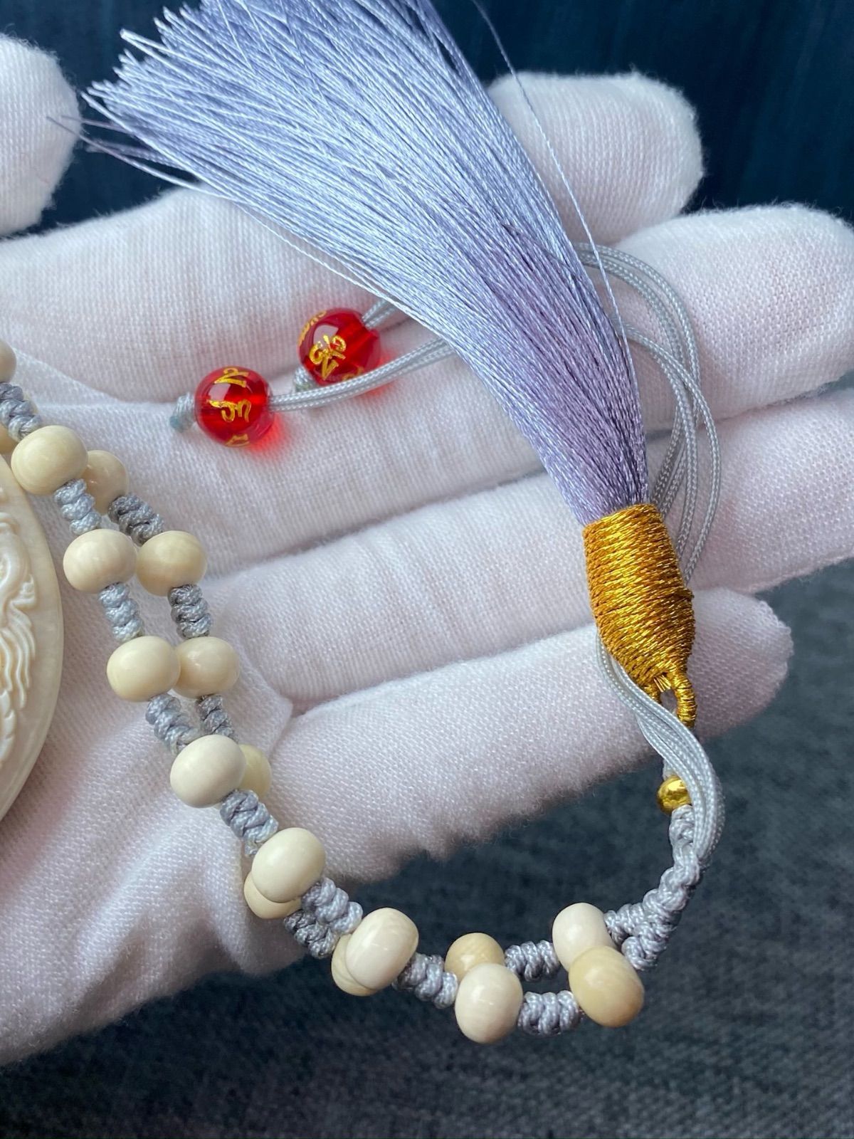 天然マンモス牙美しい手作り彫刻 龍鳳呈祥 手握り物 天然マンモス牙美しい